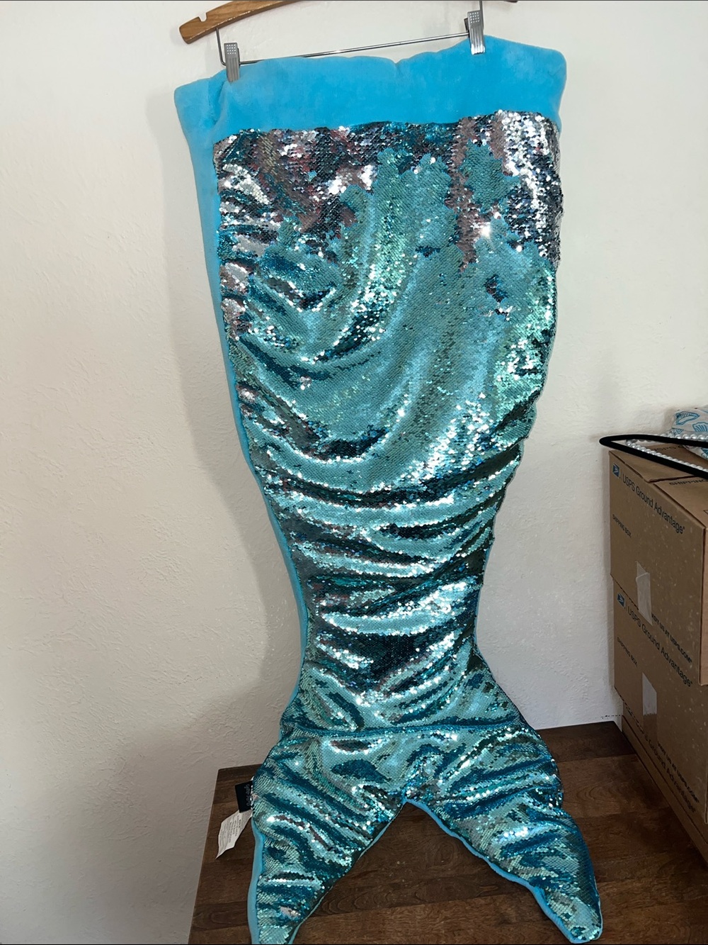 Blue sequined mermaid tail blanket sleeping bag cynthia rowley